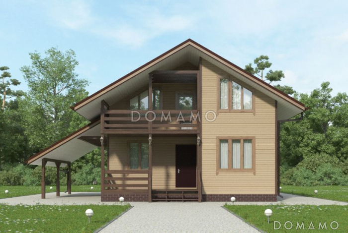 Проект стильного каркасного дома с балконом