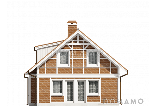 Проект одноэтажного мансардного дома из кирпича с тремя спальнями и кабинетом / Фасад 2