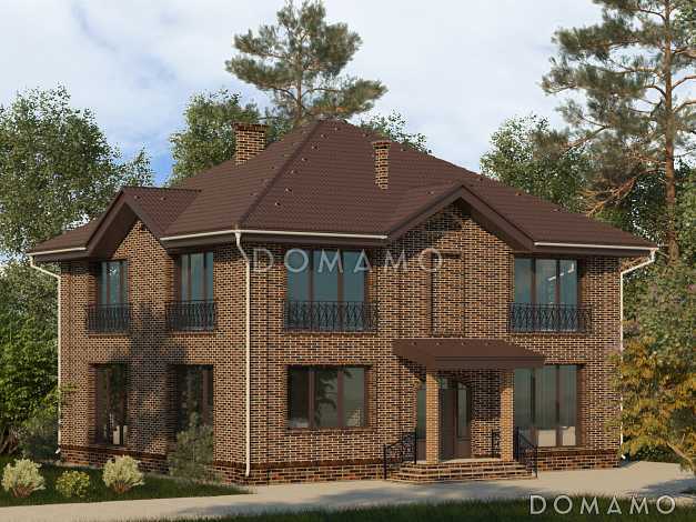 Проект двухэтажного дома с гостевой, гостиной и кухней столовой на первом этаже