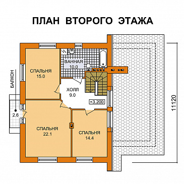 Проект двухэтажного дома из газобетона с гаражом на одну машину / План мансардного этажа