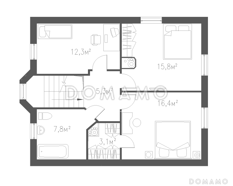 Проект практичного коттеджа из кирпича / План мансардного этажа