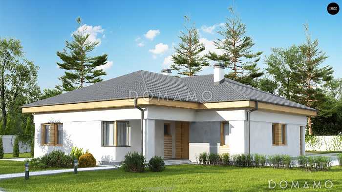 Проект одноэтажного дома из кирпича с дневной зоной в тыльной части дома и выходом на большую террасу