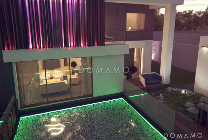 Проект современного двухэтажного дома из кирпича с дополнительной спальней на первом этаже и гаражом