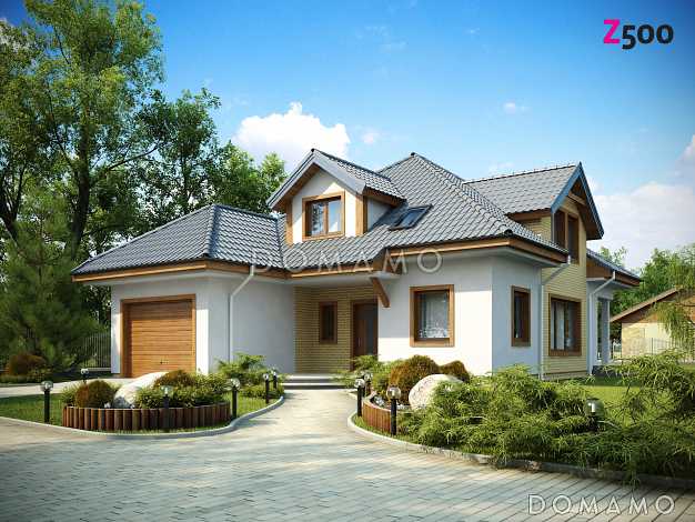 Проект мансардного дома из газобетона с кабинетом, гаражом и техническим помещением