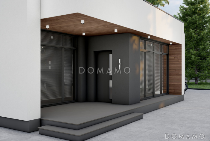 Проект одноэтажного дома в стиле Хай-тек с панорамным остеклением