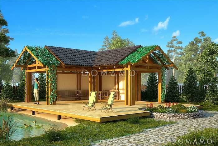 Проект г образной беседки с открытой террасой