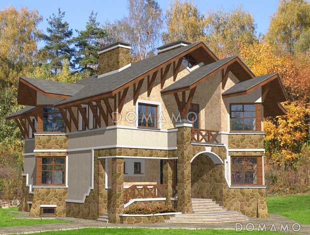 Проект коттеджа в стиле шале с двусветной гостиной