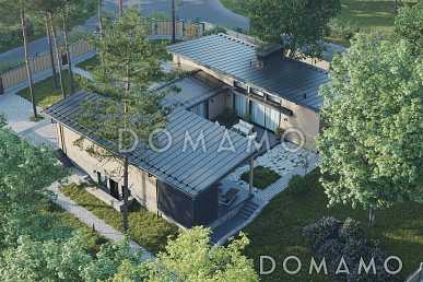 Проект П-образного дома с тремя спальнями, просторной кухней-гостиной, закрытой и открытой террасами