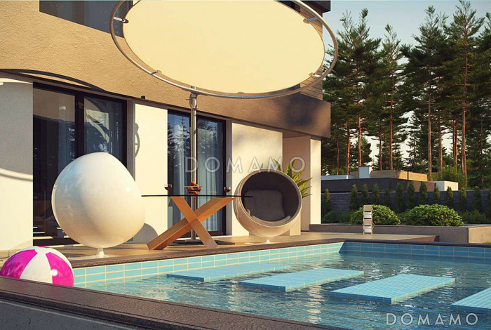 Проект современного двухэтажного дома из кирпича в стиле кубизм с пристроенным гаражом для двух автомобилей