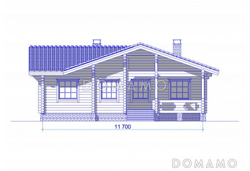 Проект одноэтажного коттеджа из бревна с террасой / Фасад 1