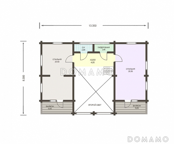 Проект двухэтажного дома из клееного бруса общей площадью более 200 м. кв. / План 2 этажа
