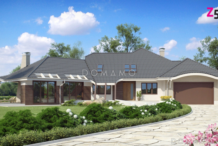 Проект красивого просторного мансардного коттеджа из кирпича с террасой на втором уровне