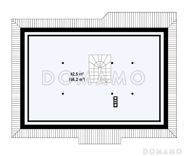 Проект одноэтажного дома из кирпича со свободной планировкой на мансардном этаже / План мансардного этажа