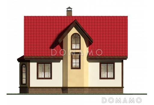 Проект небольшого дома из газобетона с большим крыльцом и эркером. / Фасад 3