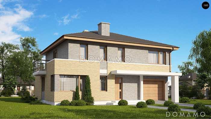 Проект двухэтажного дома из кирпича с четырьмя комнатами, с кирпичной облицовкой