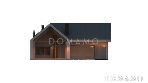 Проект современного одноэтажного мансардного дома из газобетона с панорамным остеклением, вторым светом и с гаражом  / Фасад 3