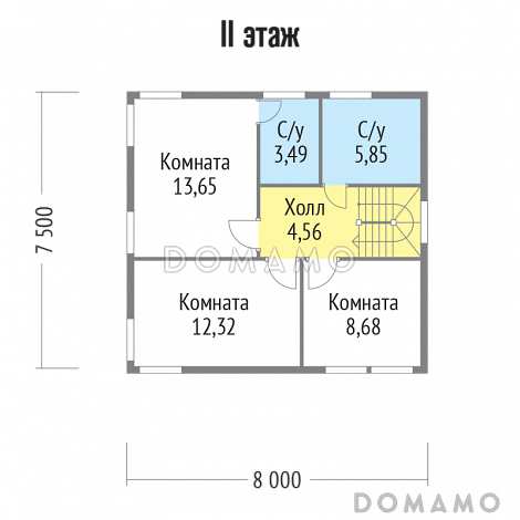 Проект двухэтажного каркасного дома с окнами в пол / План 2 этажа