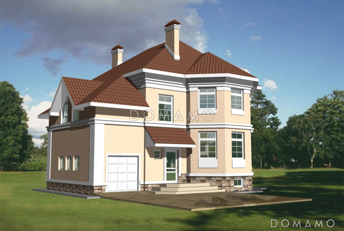 Проект четырехкомнатного коттеджа с гаражом на 1 машину