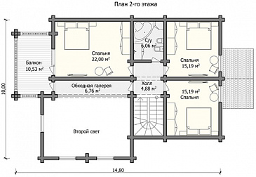 Проект дома с санузлом и просторным балконом на втором этаже / План мансардного этажа
