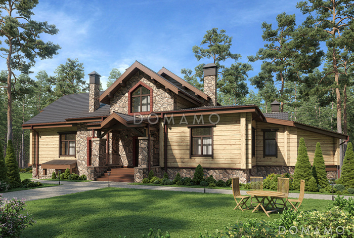 Проект дома современного дома с цокольным этажом для неровных участков