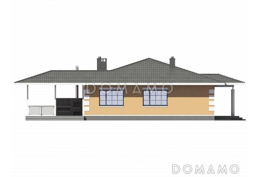Проект одноэтажного газобетонного дома с террасой-барбекю / Фасад 3