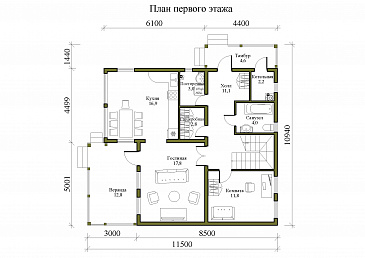 Проект двухэтажного каркасного дома с панорамным остеклением и двумя верандами / План 1 этажа