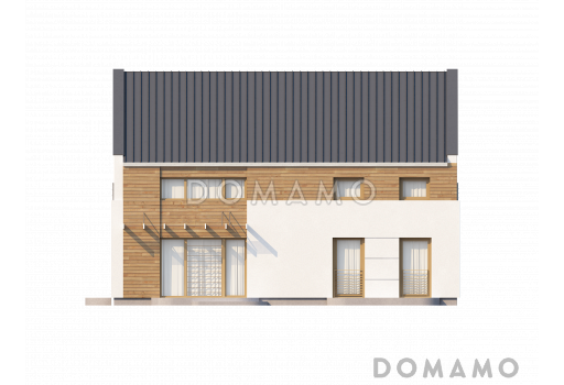 Проект удобного простого двухэтажного коттеджа из газобетона с кабинетом и просторной гостиной / Фасад 2