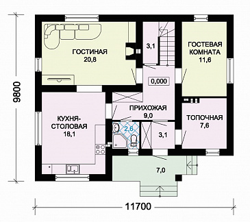 Проект комфортабельного дома из СИП панелей / План 1 этажа