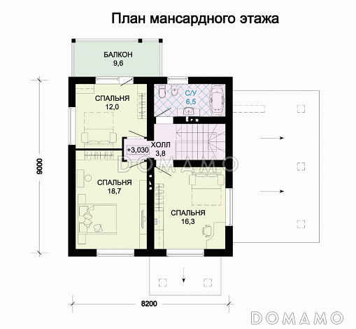 Проект дома из SIP панелей с навесом для автомобиля / План мансардного этажа