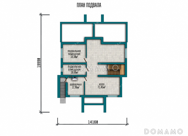 Проект двухэтажного дома с подвалом в стиле Райта / План цокольного этажа