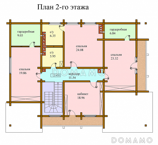 Проект одноэтажного дома с мансардным этажом и двумя балконами / План мансардного этажа