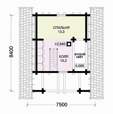 Проект небольшого деревянного дома с камином и лоджией  / План мансардного этажа