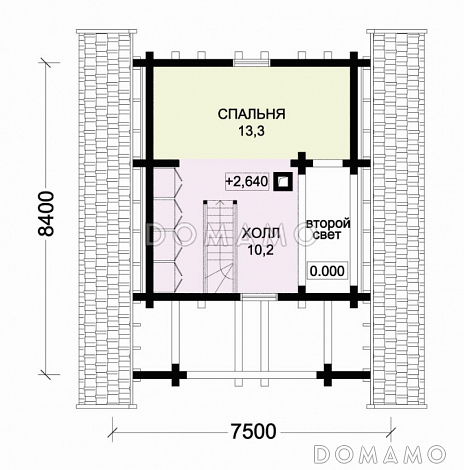 Проект небольшого деревянного дома с камином и лоджией  / План мансардного этажа