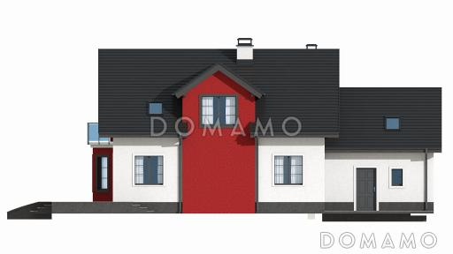 Проект одноэтажного мансардного дома из газобетона с кабинетом, эркером, балконом над ним и гаражом / Фасад 2