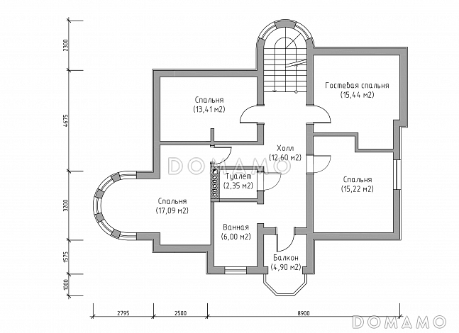 Проект яркого двухэтажного дома с башней, крытой террасой и гаражом / План мансардного этажа