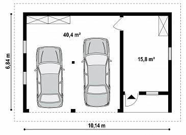 Проект гаража из газобетона для двух авто с техническим помещением / План 1 этажа
