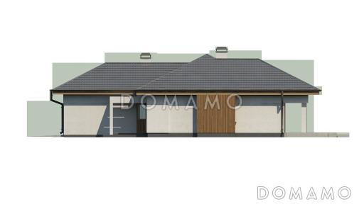 Проект одноэтажного дома из газобетона с большой гостиной, тремя спальнями и гаражом на два автомобиля / Фасад 4