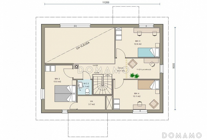 Проект дома с небольшой гардеробной в спальне на втором этаже / План 2 этажа