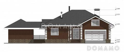 Проект одноэтажного дома с гаражом и отдельно стоящей баней S-257 / Фасад 1