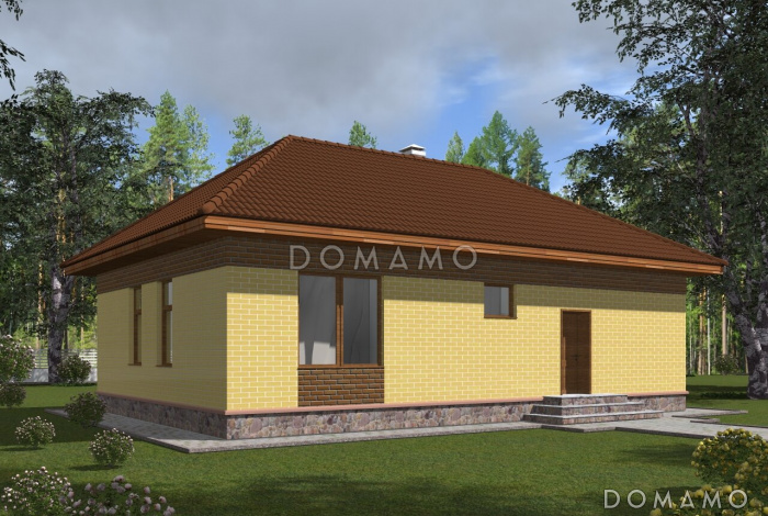 Одноэтажный дом из крупноформатного кирпича с двумя спальнями и большой кухней-гостиной