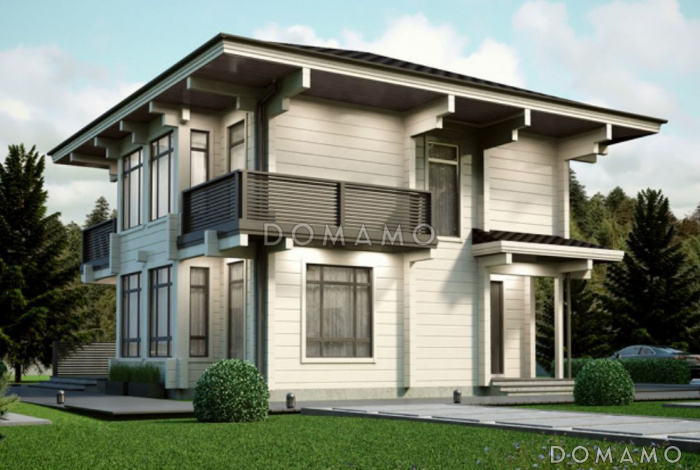 Проект дома из клееного бруса с тремя спальнями на втором этаже