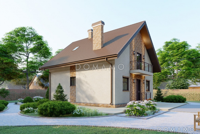 Проект компактного двухэтажного дома с 3 балконами и мансардой