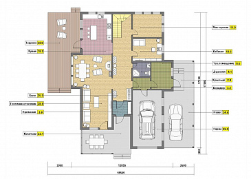 Проект дома из пеноблоков с открытой террасой / План 1 этажа