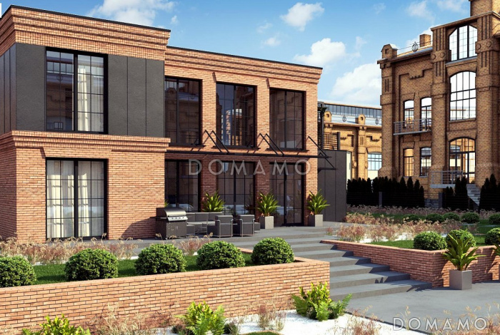 Проект современного двухэтажного коттеджа из газобетона с большой площадью остекления, вторым светом и гаражом