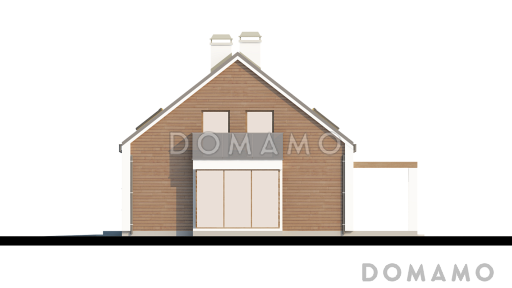Проект одноэтажного мансардного дома из газобетона со стеклянным эркером в кухонной зоне, балконом над ним и гаражом / Фасад 1