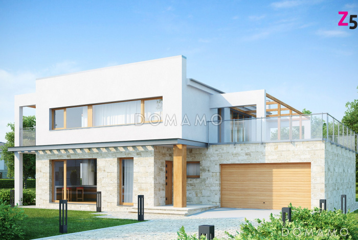 Проект современного двухэтажного дома из кирпича с четырьмя спальнями, кабинетом и гаражом