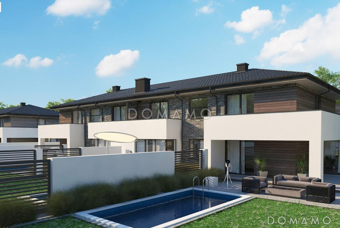 Проект современного комфортного двухэтажного дома из газобетона для двух семей