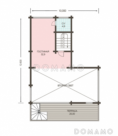 Проект дома из клееного бруса с необычной планировкой / План мансардного этажа