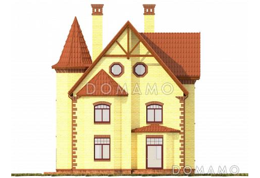 Проект трехэтажного дома с башней, верандой и функциональными чердачными помещениями / Фасад 4