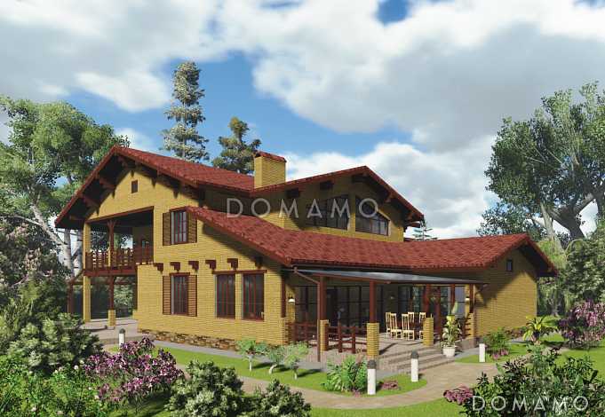 Проект большого двухэтажного коттеджа с зоной отдыха и бассейном на цокольном этаже